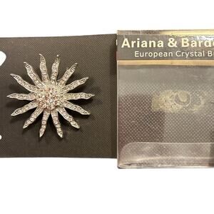 Ariana & Bardo Clear Rhinestone Large Silver Tone Sun Celestial Vtg Brooch 2"